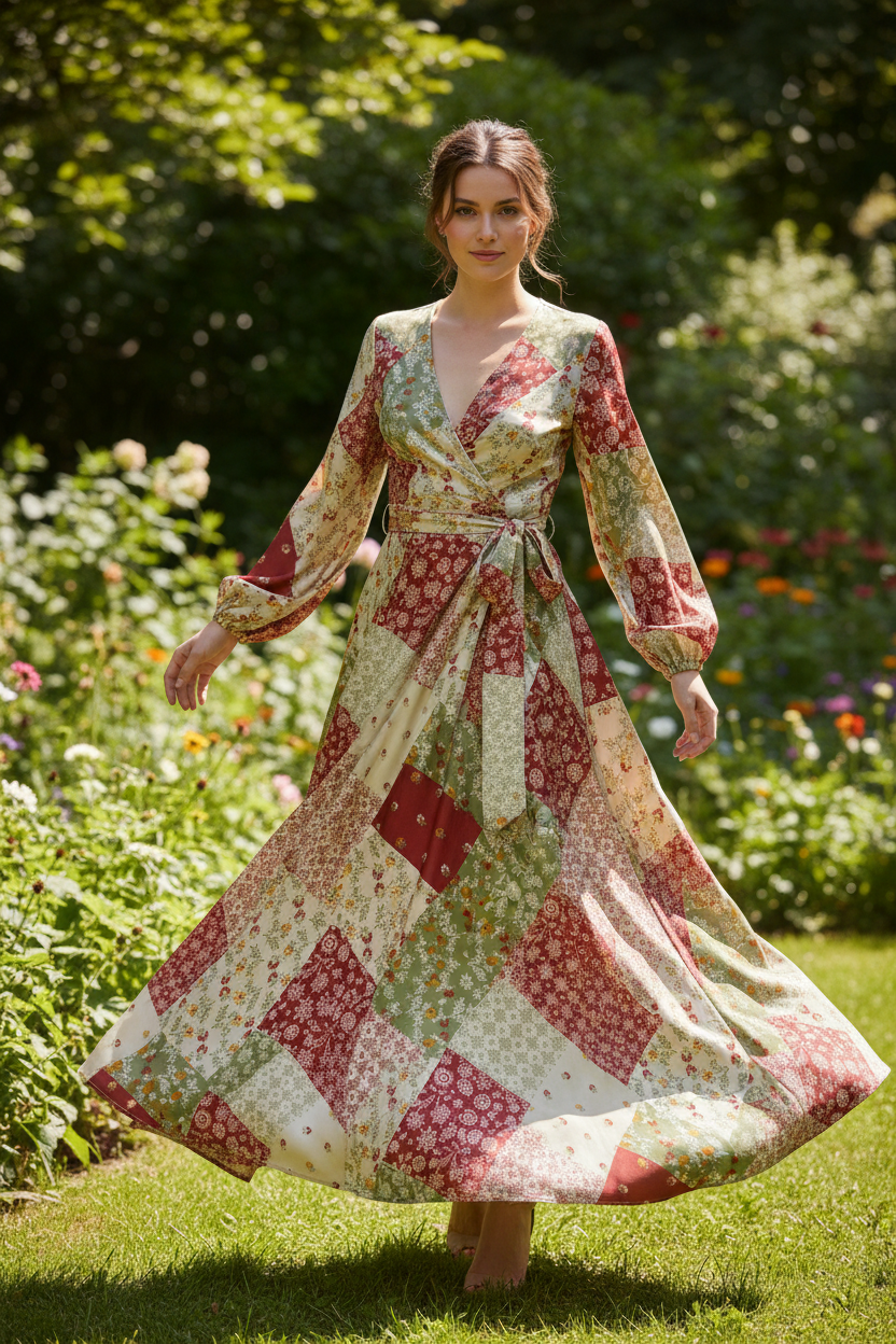 Ivory and red   floral  Patchwork  print -  silky satin  Lightweight   fabric