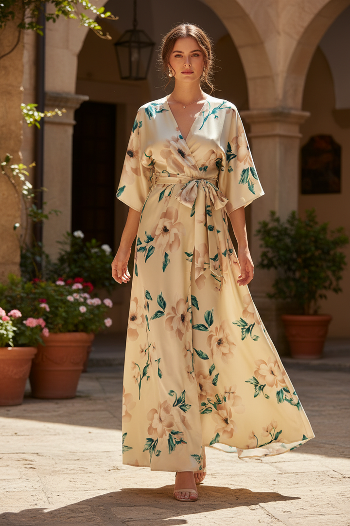 Lightweight  satin  fabric - Ivoy Teal gray Floral    print
