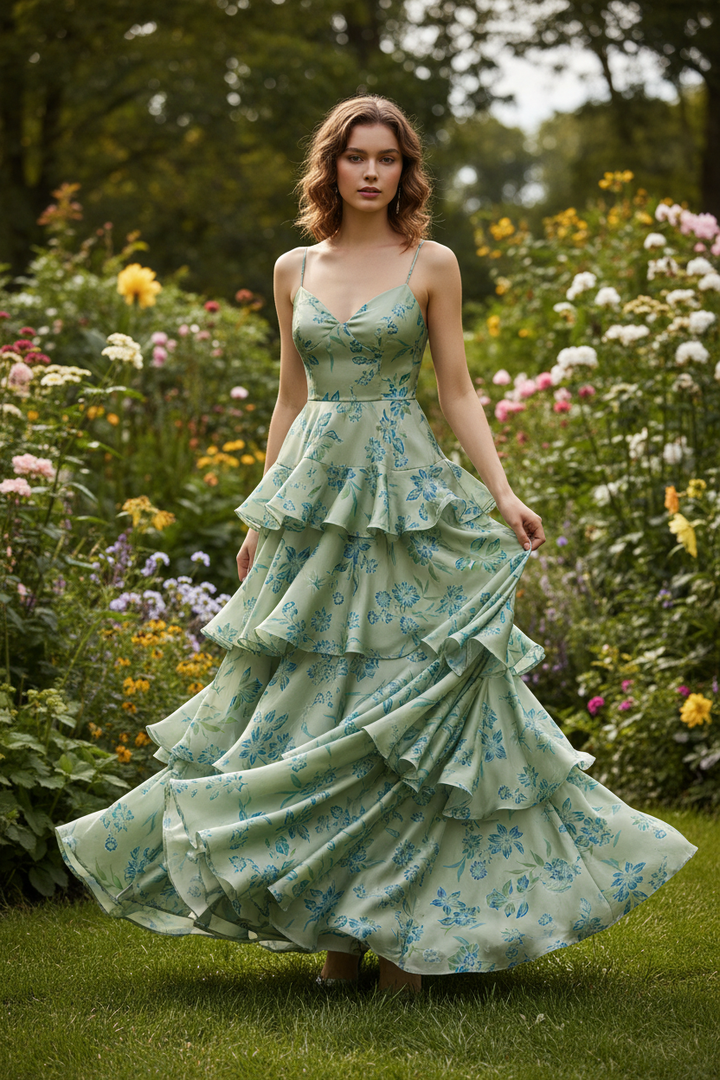 Sage green and blue   floral   print -  silky satin  Lightweight   fabric
