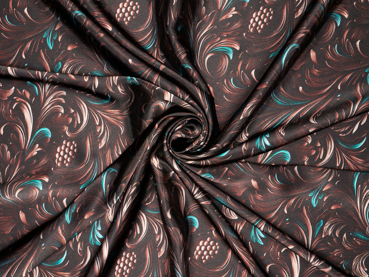 Charmeuse Satin  fabric by the yard -    Tooled leaves pattern