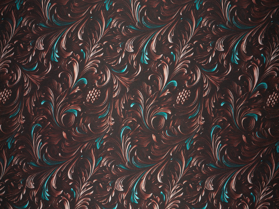 Charmeuse Satin  fabric by the yard -    Tooled leaves pattern