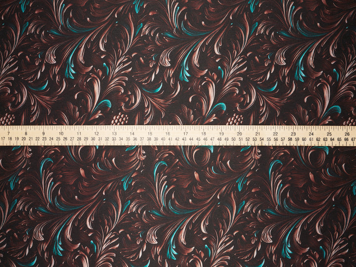 Charmeuse Satin  fabric by the yard -    Tooled leaves pattern