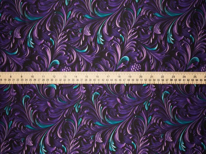 Charmeuse Satin  fabric by the yard -    Tooled leaves pattern