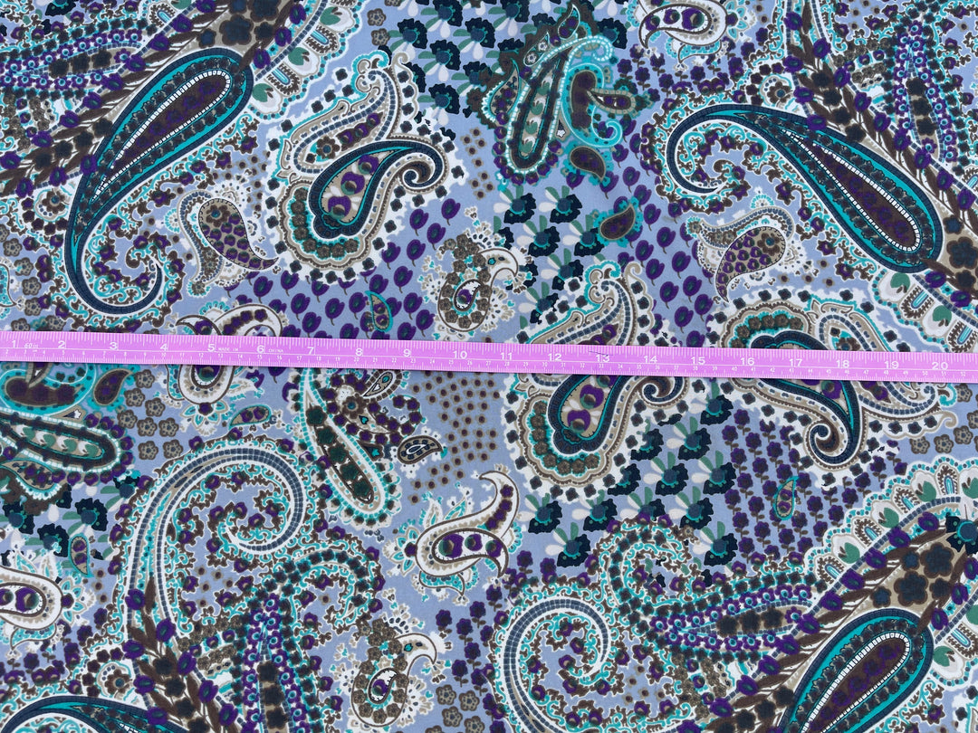 Chiffon fabric by the yard - Purple gray paisley  print