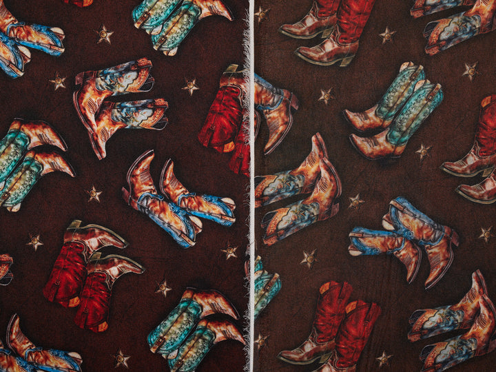 Charmeuse Satin  fabric by the yard -    Cowboy Boots