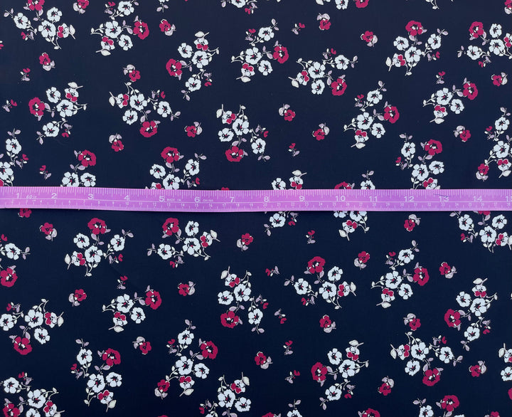 Lightweight  satin  fabric by the yard -  Black and red dainty floral    print