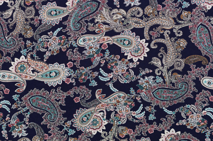 Teal and pink   Paisley on blue print -    Georgette  Fabric By The Yard - Western fashion fabric
