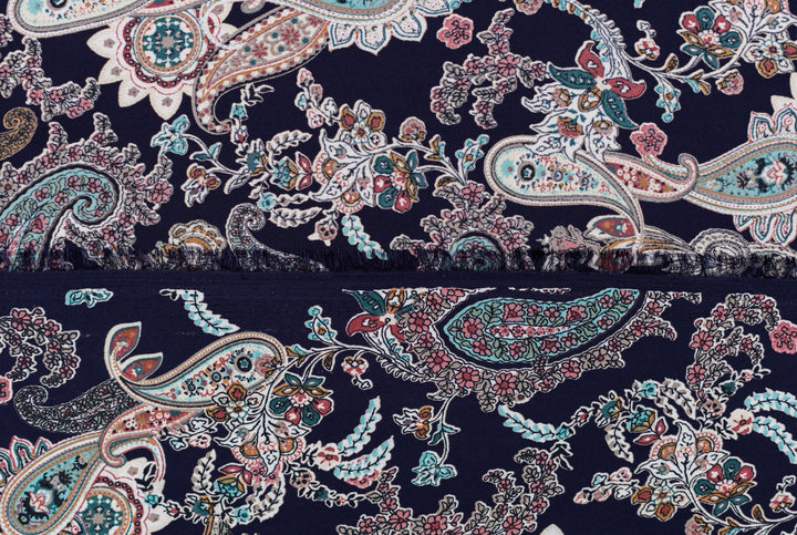 Teal and pink   Paisley on blue print -    Georgette  Fabric By The Yard - Western fashion fabric
