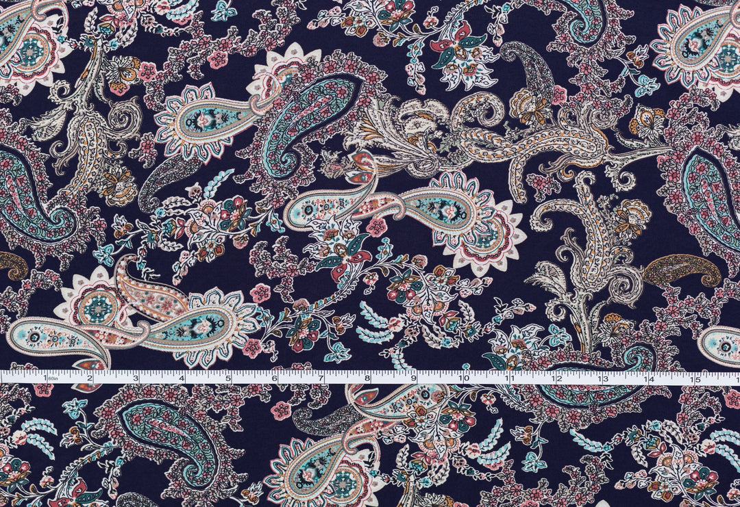 Teal and pink   Paisley on blue print -    Georgette  Fabric By The Yard - Western fashion fabric