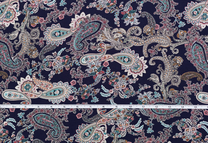 Teal and pink   Paisley on blue print -    Georgette  Fabric By The Yard - Western fashion fabric