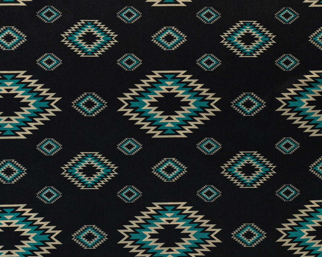 Patterned fabric with geometric design on a black background