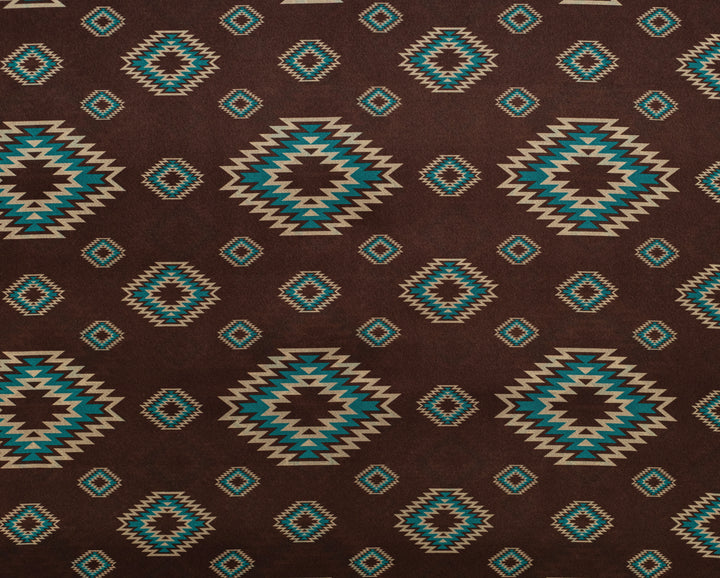 Western Brown and Teal Tribal  Satin Charmeuse Fabric by the Yard – Silky Cowboy Wild rag  Shirt Fabric