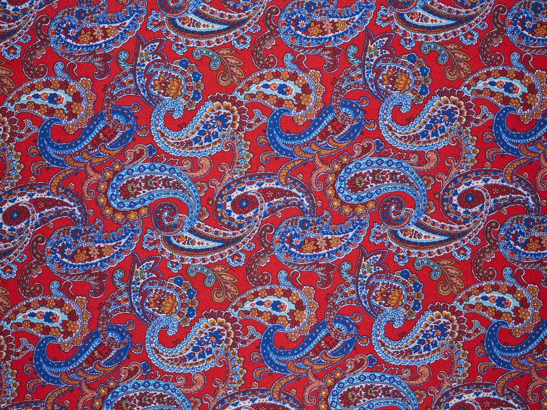 Paisley charmeuse satin fabric by the yard - Red white and blue