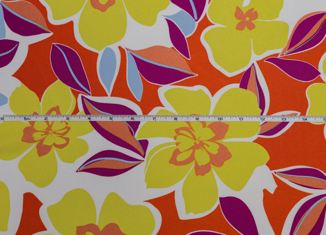 Yellow Floral Print - Lightweight  satin  dobby fabric by the yard - Fashion fabric