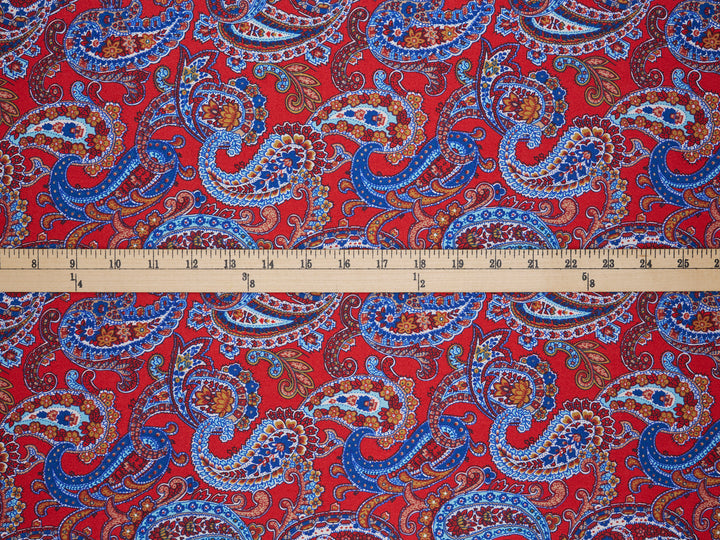 Paisley charmeuse satin fabric by the yard - Red white and blue