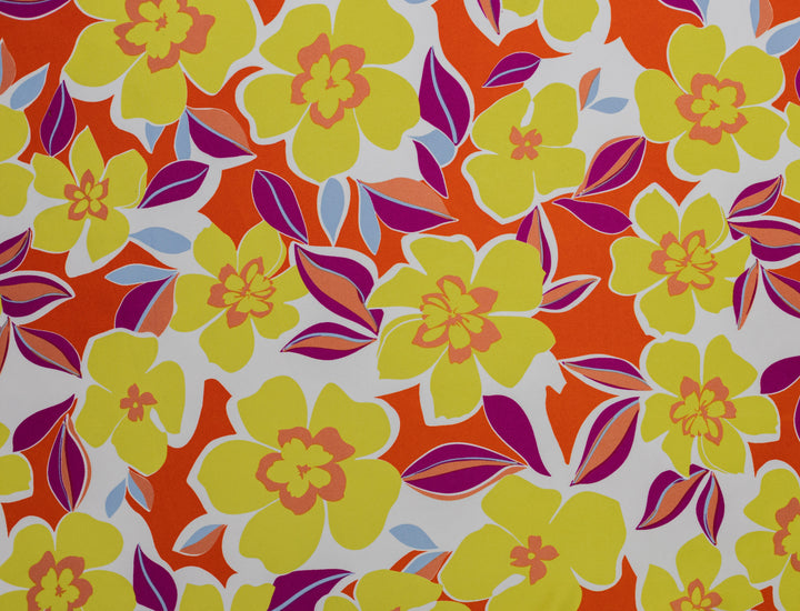 Yellow Floral Print - Lightweight  satin  dobby fabric by the yard - Fashion fabric