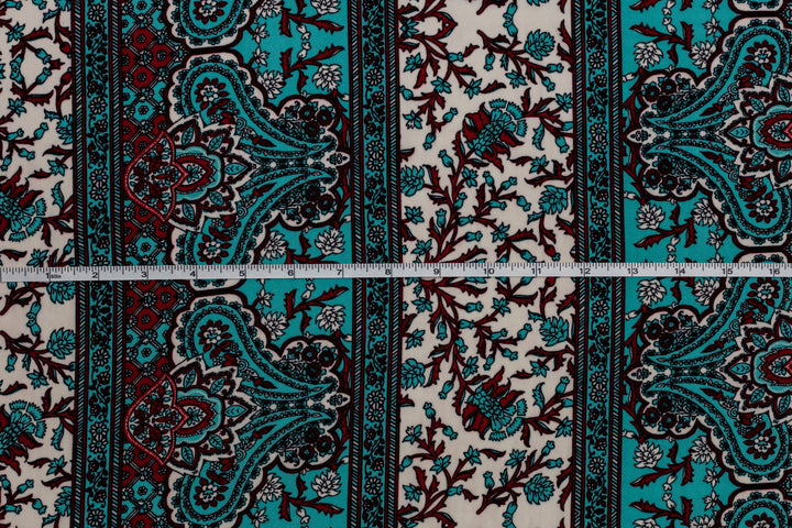 Woolpeach  fabric by the yard - Red and Teal Paisley pattern