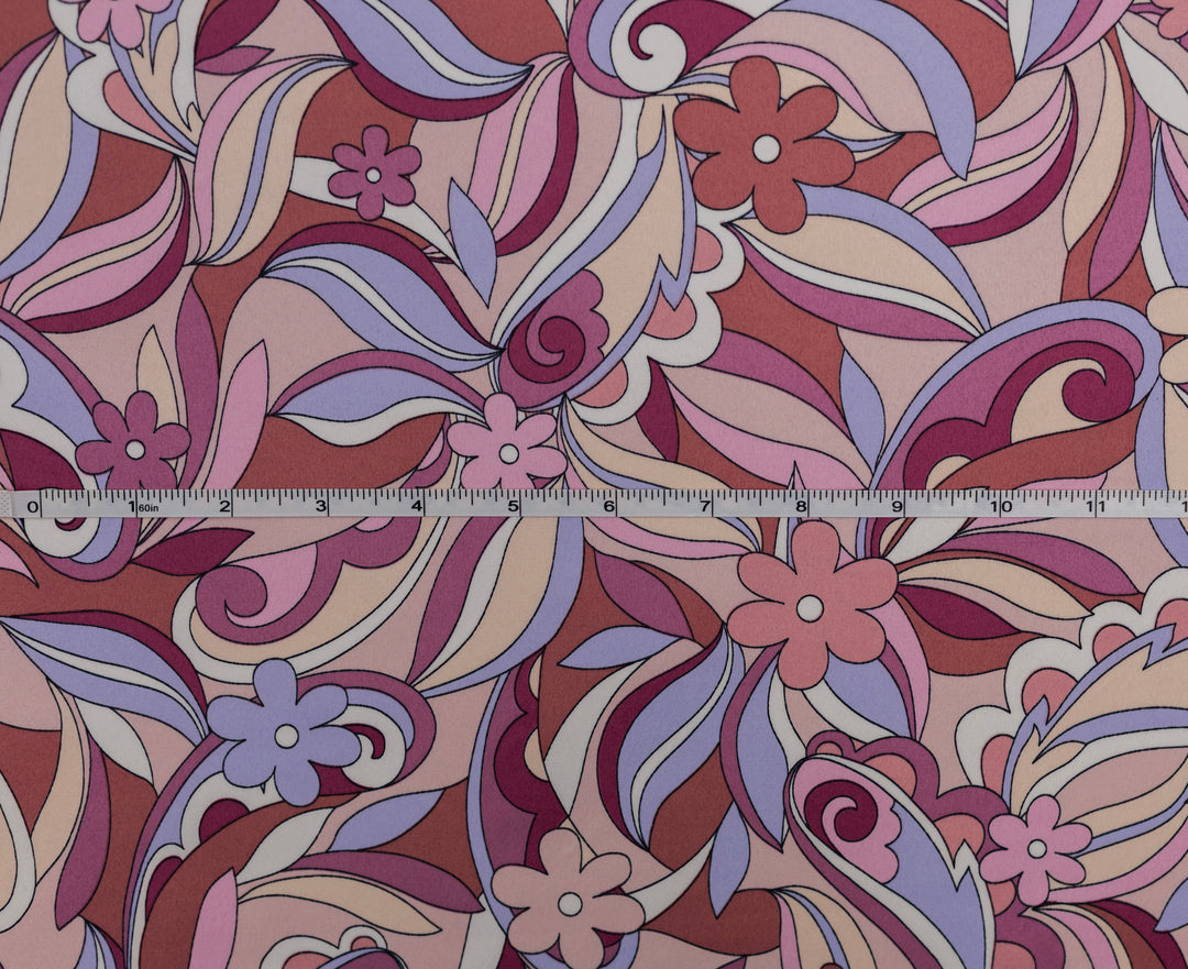 Pink Burgundy Lavender tones  Pailsey Floral Satin Fabric – Silky Charmeuse for Western Shirts, Wild Rags, Curly hair care & Dresses (By the Yard)