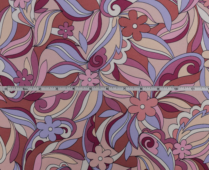 Pink Burgundy Lavender tones  Pailsey Floral Satin Fabric – Silky Charmeuse for Western Shirts, Wild Rags, Curly hair care & Dresses (By the Yard)