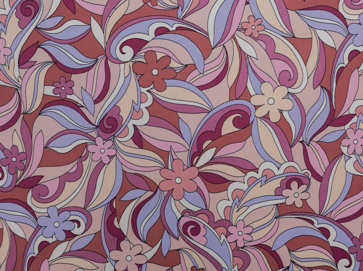 Pink Burgundy Lavender tones  Pailsey Floral Satin Fabric – Silky Charmeuse for Western Shirts, Wild Rags, Curly hair care & Dresses (By the Yard)