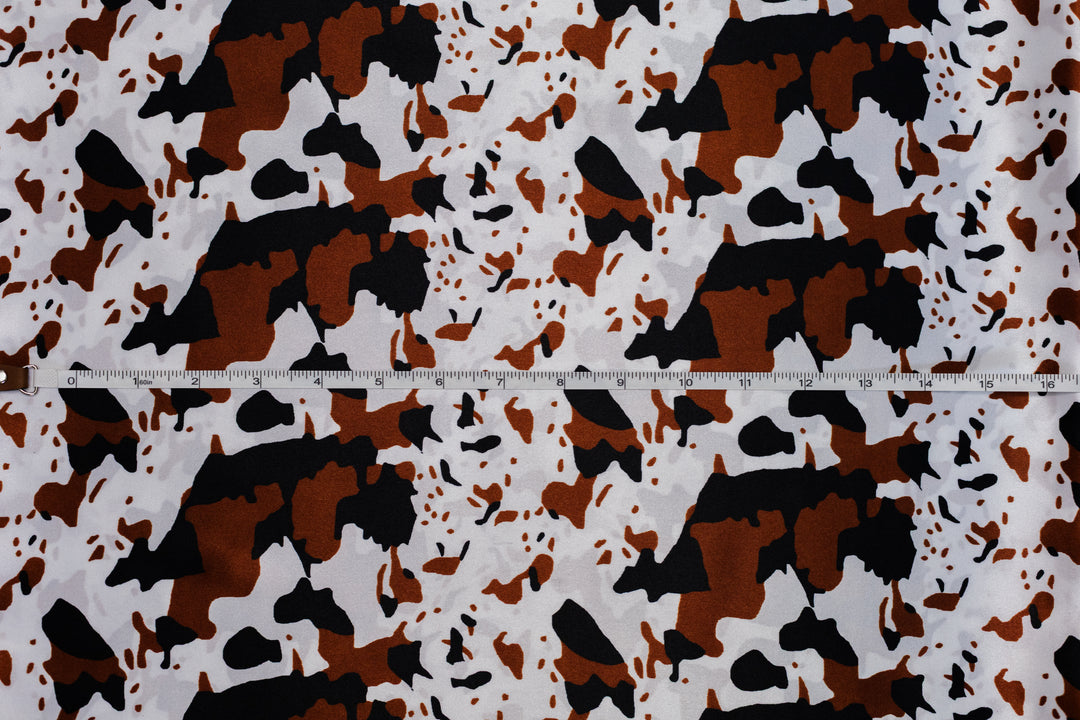 SILKY COWHIDE PRINT /Charmeuse Satin Fabric By The Yard -  Black, Brown  And White Animal Western Fashion