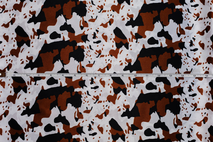 SILKY COWHIDE PRINT /Charmeuse Satin Fabric By The Yard -  Black, Brown  And White Animal Western Fashion