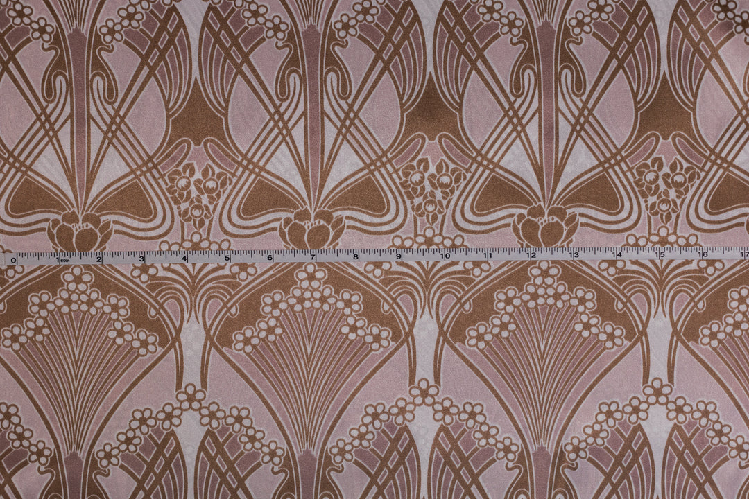 Dusty Pink and taupe  print Satin Fabric – Silky Charmeuse for High Fashion, Wild Rags, Curly hair care & Dresses (By the Yard)