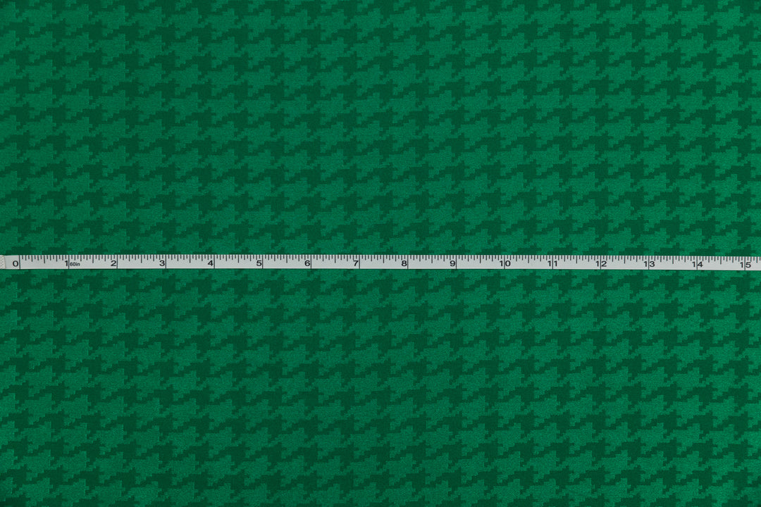 Emerald Houndstooth  print - SILKY JACQUARD SATIN fabric by the yard - luxurious fabric
