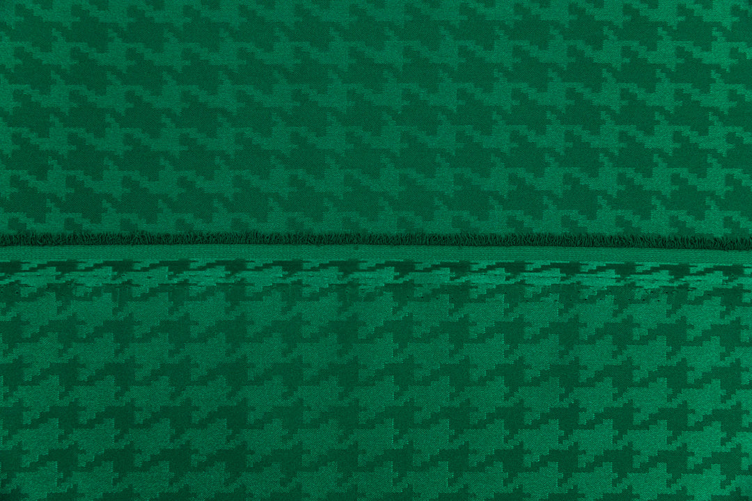 Emerald Houndstooth  print - SILKY JACQUARD SATIN fabric by the yard - luxurious fabric