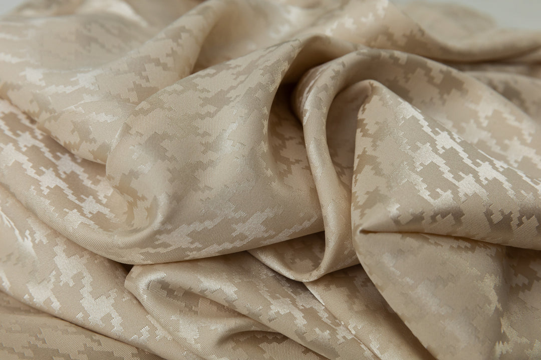 Stone Houndstooth  print - SILKY JACQUARD SATIN fabric by the yard - luxurious fabric