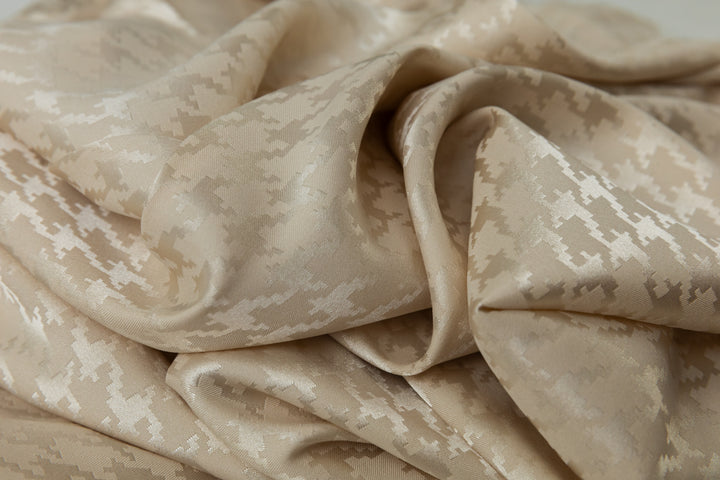 Stone Houndstooth  print - SILKY JACQUARD SATIN fabric by the yard - luxurious fabric