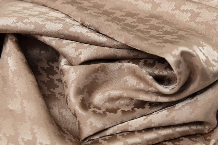 Taupe Houndstooth  print - SILKY JACQUARD SATIN fabric by the yard - luxurious fabric
