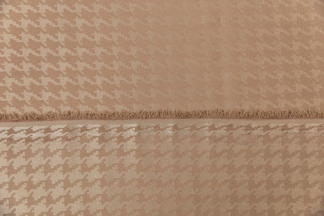 Taupe Houndstooth  print - SILKY JACQUARD SATIN fabric by the yard - luxurious fabric