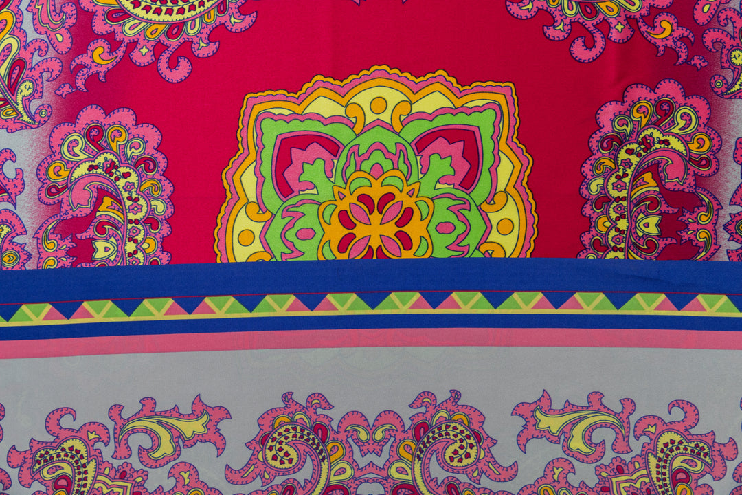 Colorful Paisley tribal print  - Charmeuse satin fabric by the panel -   panel