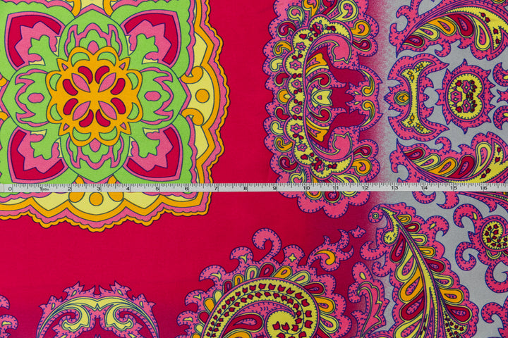 Colorful Paisley tribal print  - Charmeuse satin fabric by the panel -   panel