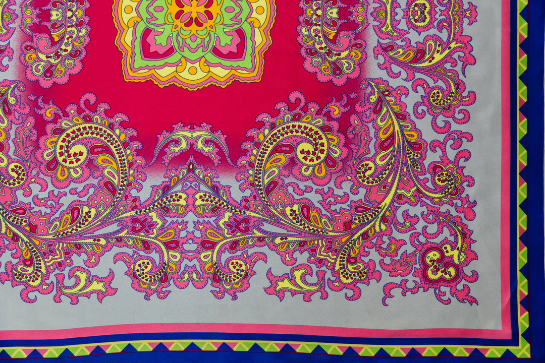 Colorful Paisley tribal print  - Charmeuse satin fabric by the panel -   panel