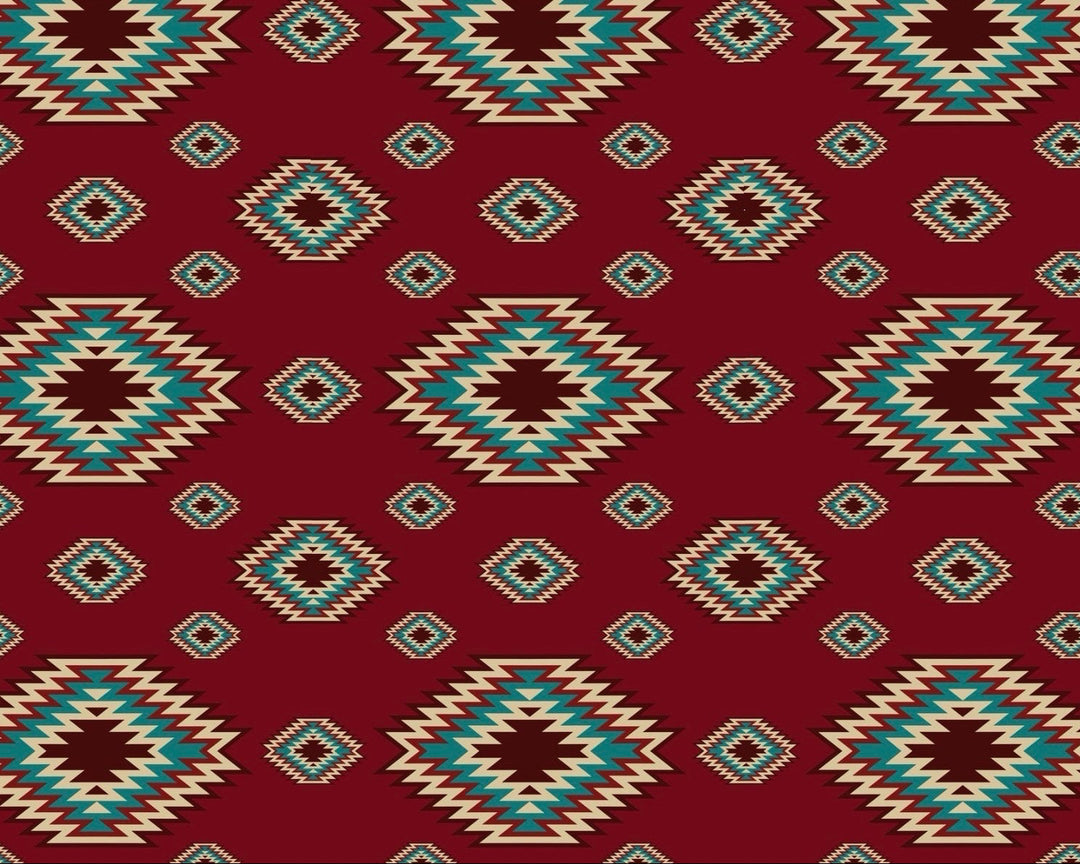Patterned design with geometric shapes on a red background