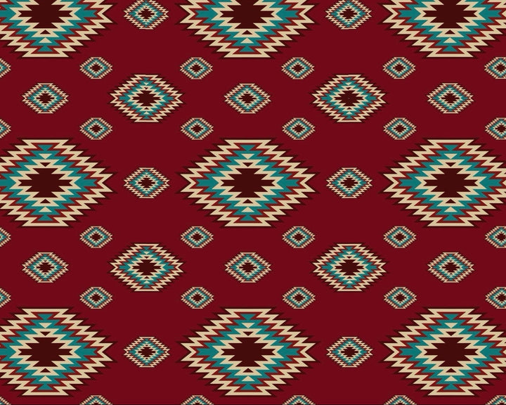 Patterned design with geometric shapes on a red background