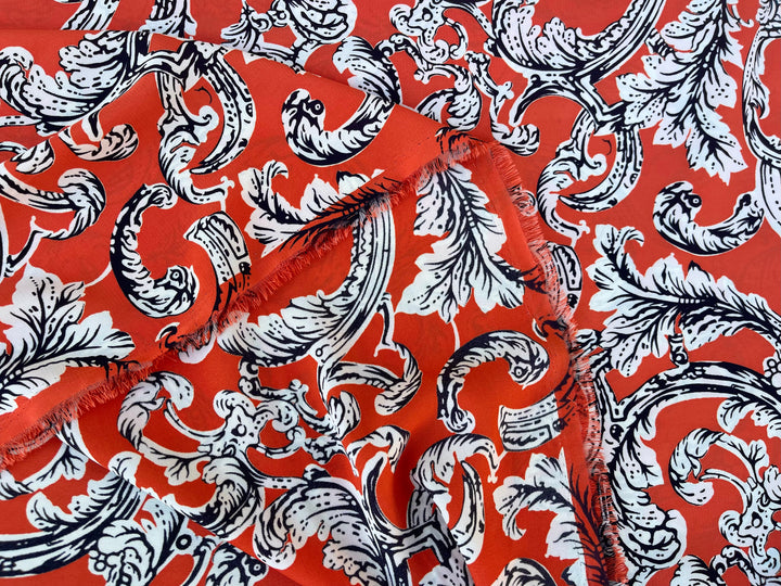 Orange damask print  Woolpeach fabric by the yard - soft flowy fabric