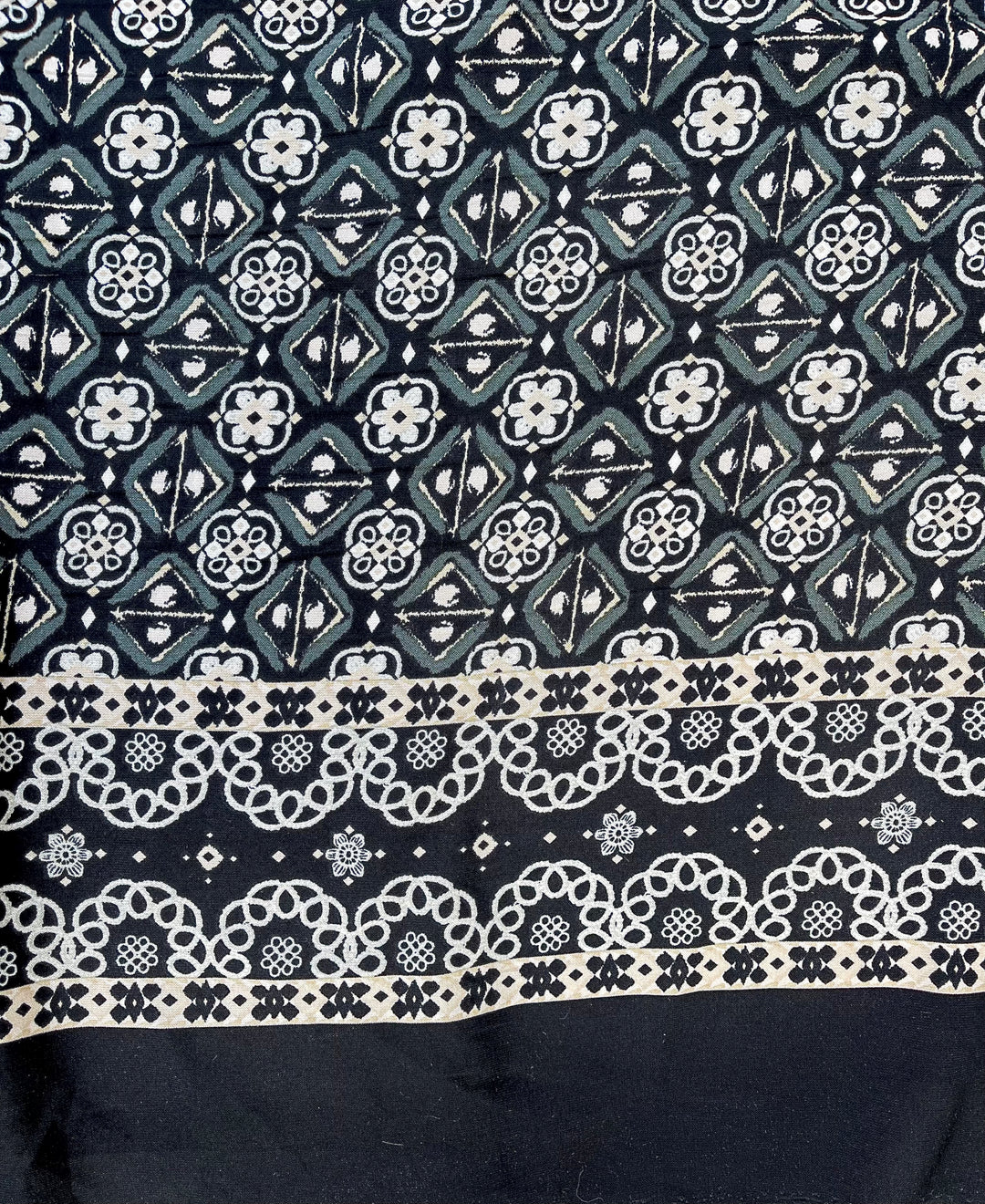 Black and White medallion border  Woolpeach fabric by the yard - soft flowy fabric