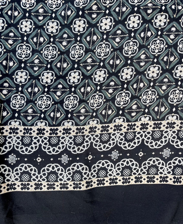 Black and White medallion border  Woolpeach fabric by the yard - soft flowy fabric