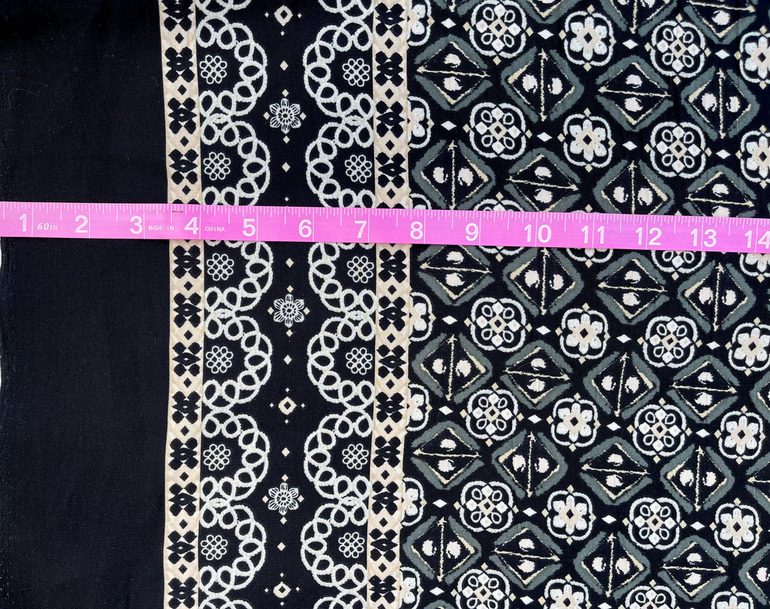 Black and White medallion border  Woolpeach fabric by the yard - soft flowy fabric