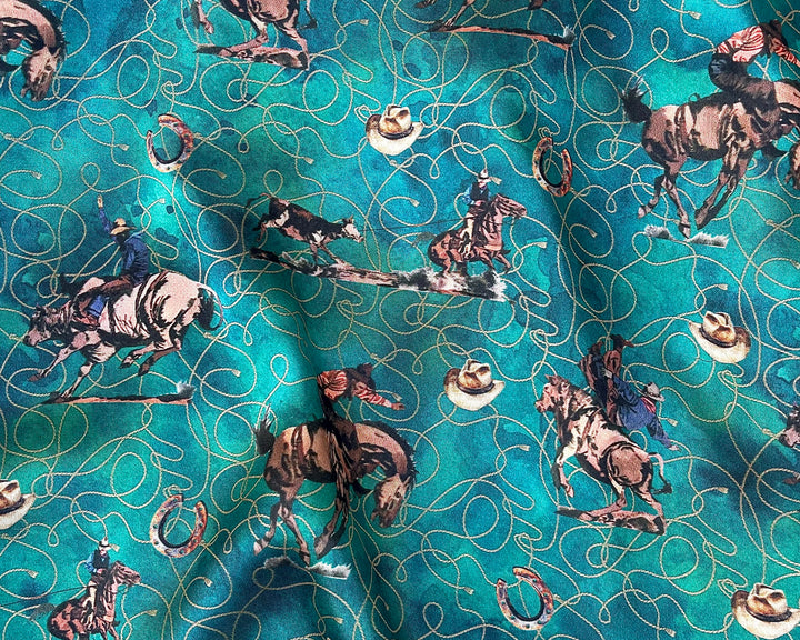 Cowboys Silky Satin Charmeuse print - fabric by the yard -  sublimation print