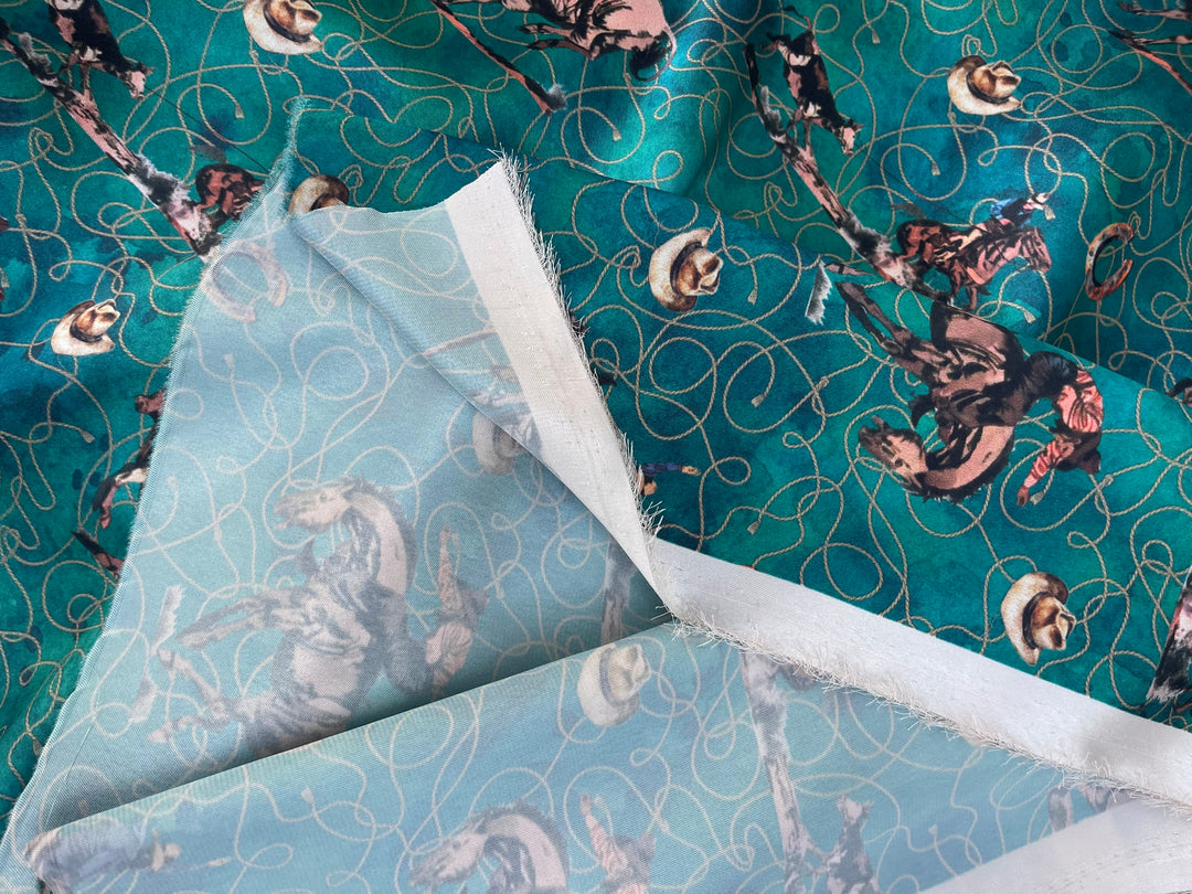 Cowboys Silky Satin Charmeuse print - fabric by the yard -  sublimation print