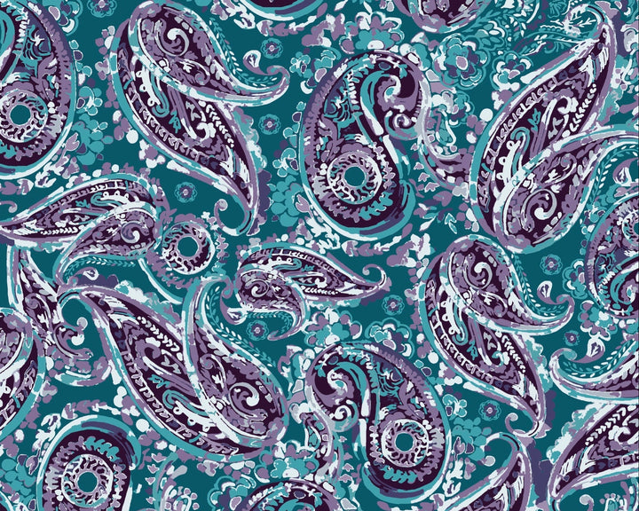Patterned paper with paisley design on a teal background, size 8" x 8".