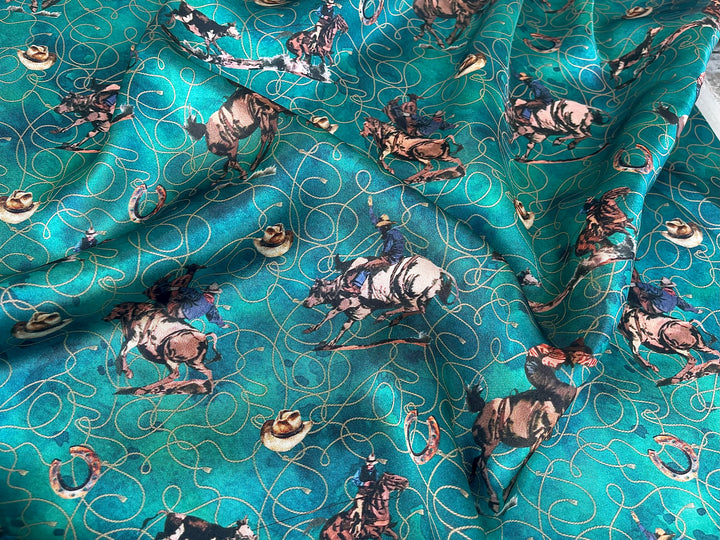 Cowboys Silky Satin Charmeuse print - fabric by the yard -  sublimation print