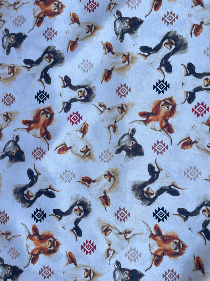 Cows Tribal  Silky Satin Charmeuse print - fabric by the yard -  sublimation print