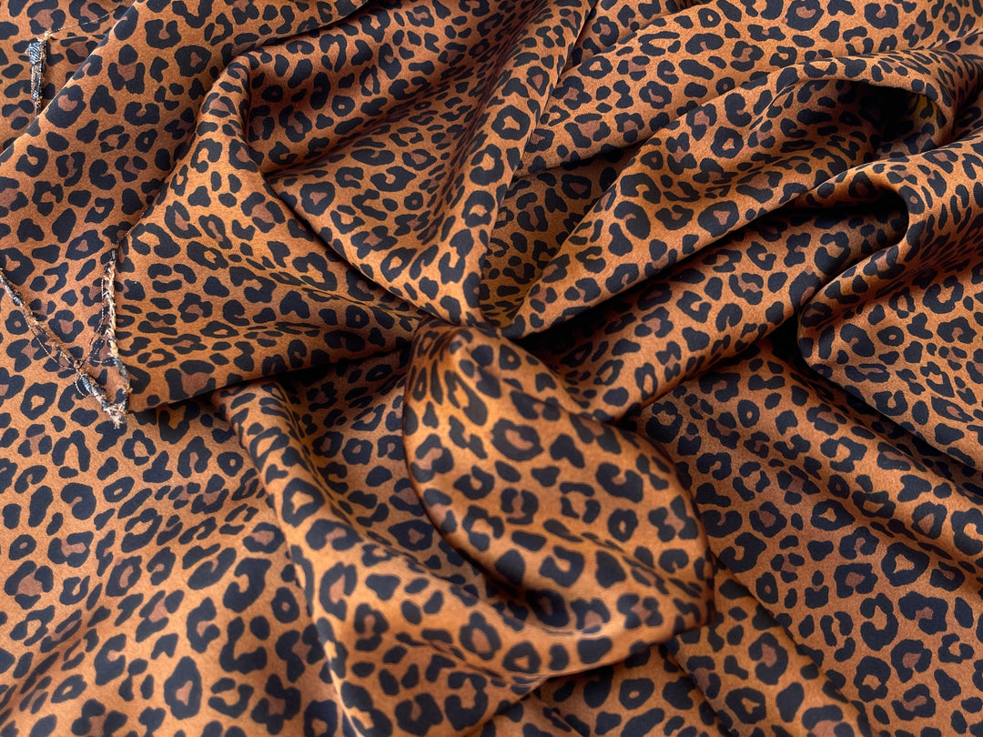 Copper and Black Cheetah animal   print -  Luxury silk Satin  charmeuse fabric by the yard