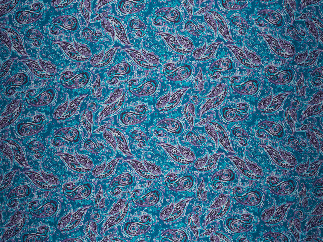 Purple Teal Paisley - Silky Satin Charmeuse print - fabric by the yard -