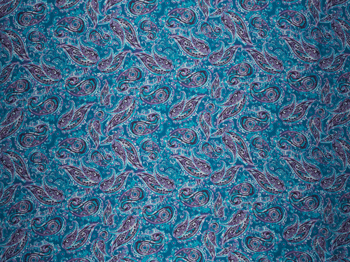 Purple Teal Paisley - Silky Satin Charmeuse print - fabric by the yard -